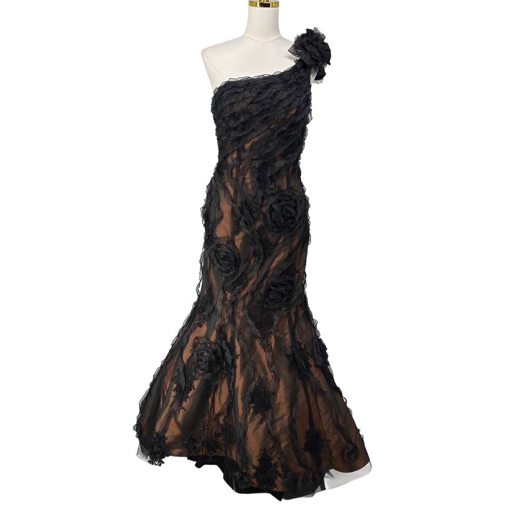 VM Collection One Shoulder 3D Corset Floral Rosette Mermaid Gown 6 Whimigoth